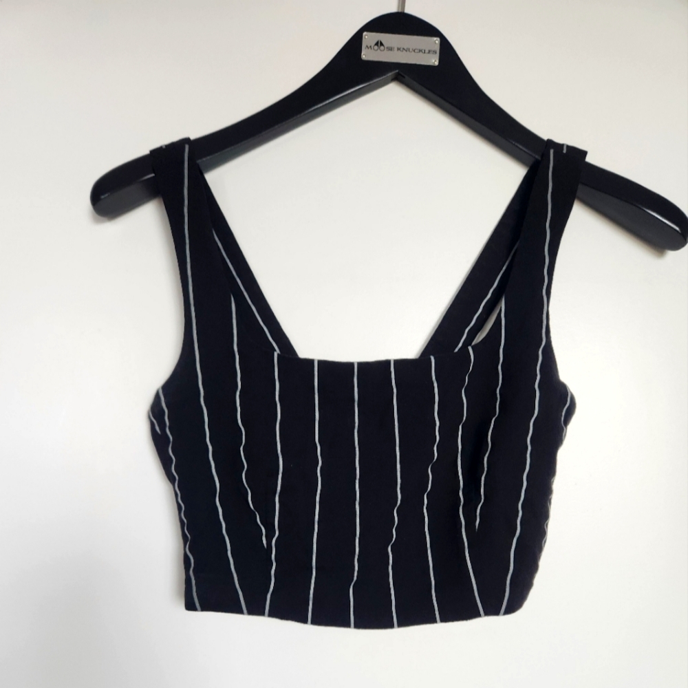 DIVIDED Pinstripe Crop Tank (Black & White, Size 2)